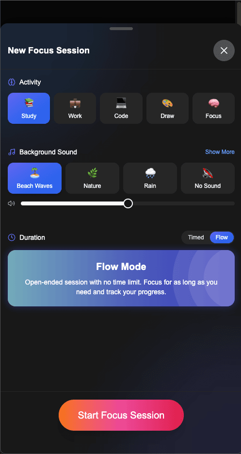 Weko focus timer on a mobile device